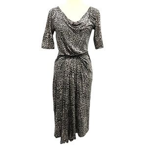 Boden Gray Print Drape Neck Tencel Midi Dress